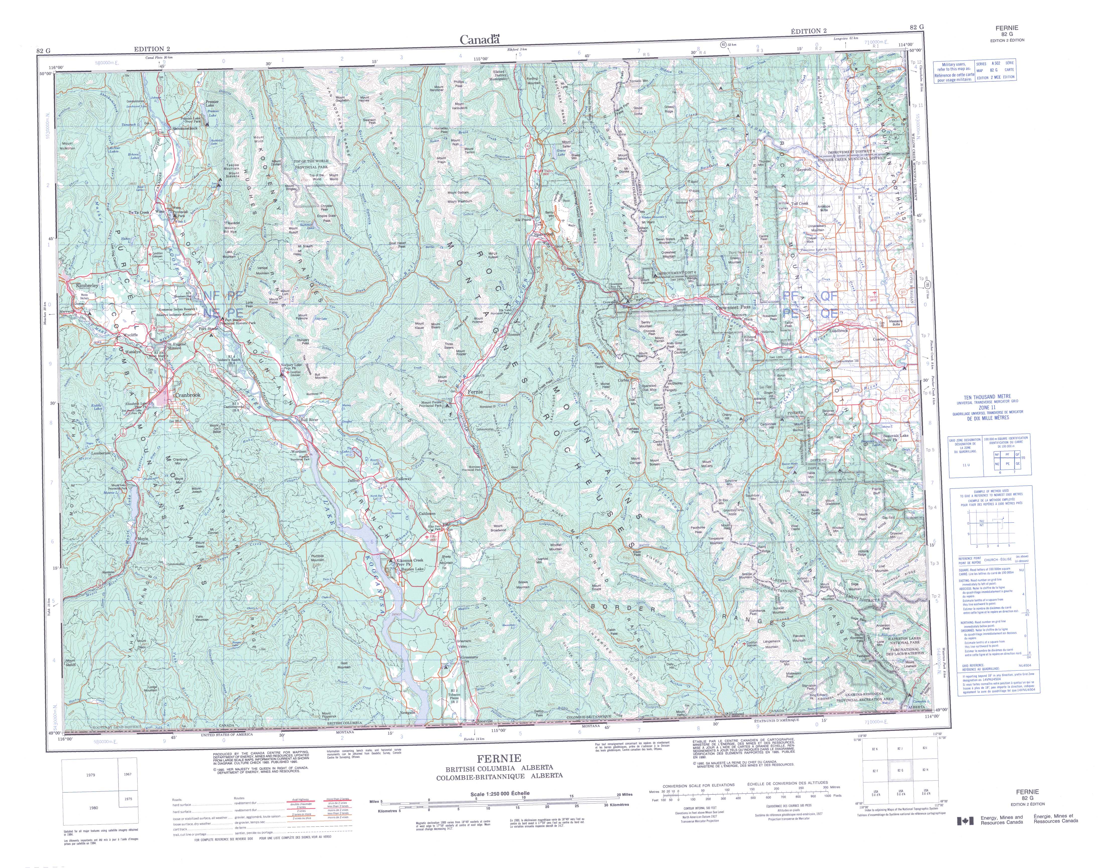 Printable Topographic Map of Fernie 082G, AB