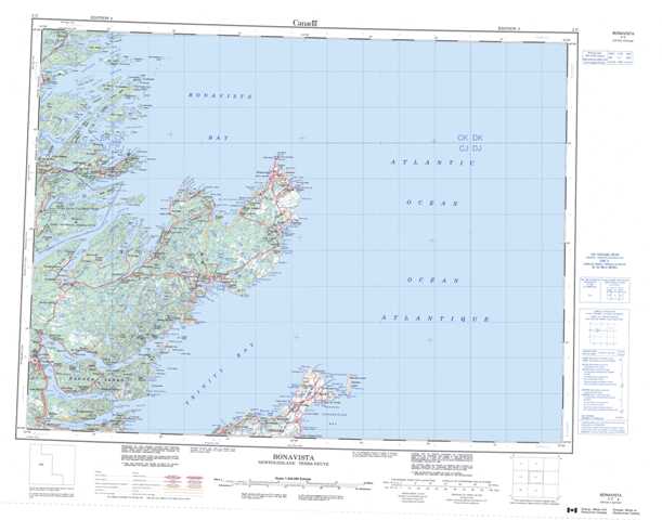 Printable Bonavista Topographic Map 002C at 1:250,000 scale