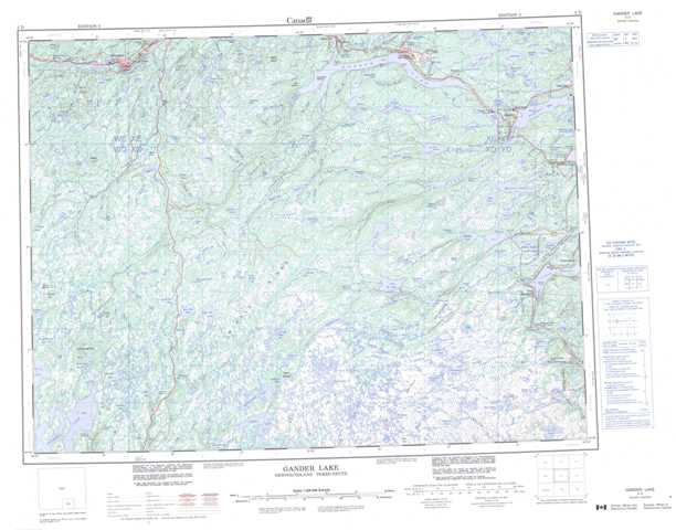 Printable Gander Lake Topographic Map 002D at 1:250,000 scale