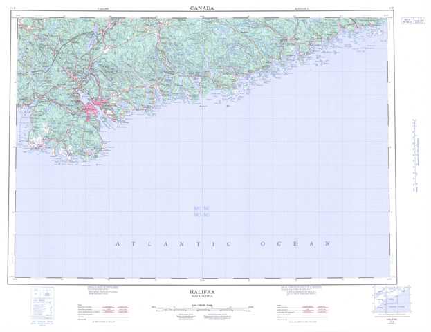 Printable Halifax Topographic Map 011D at 1:250,000 scale