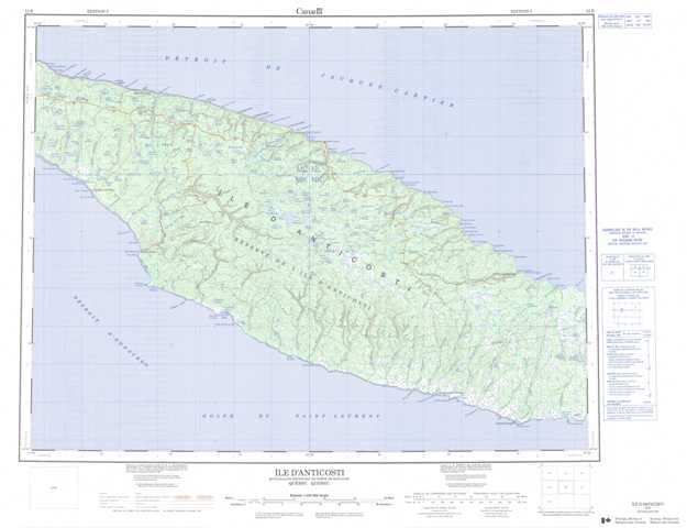 Printable Ile D'Anticosti Topographic Map 012E at 1:250,000 scale