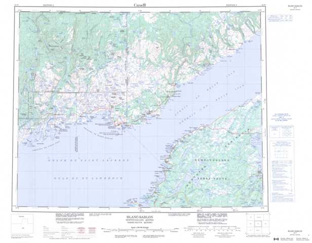 Printable Blanc-Sablon Topographic Map 012P at 1:250,000 scale