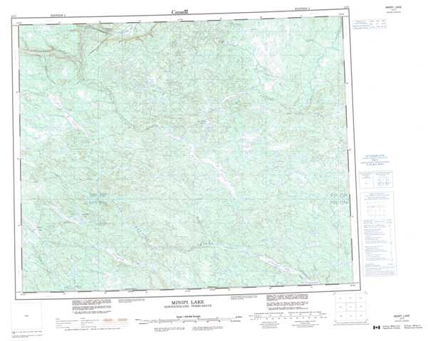 Printable Minipi Lake Topographic Map 013C at 1:250,000 scale