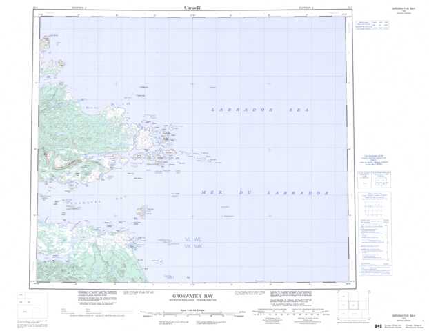 Printable Groswater Bay Topographic Map 013I at 1:250,000 scale