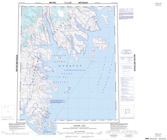 Printable Hoare Bay Topographic Map 016E at 1:250,000 scale