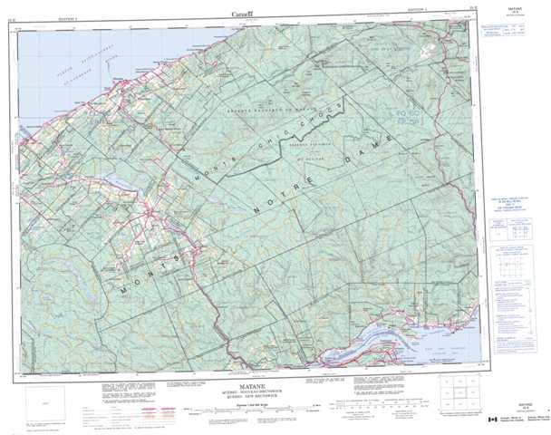 Printable Matane Topographic Map 022B at 1:250,000 scale