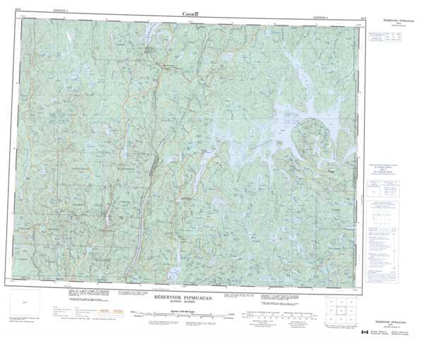 Printable Reservoir Pipmuacan Topographic Map 022E at 1:250,000 scale