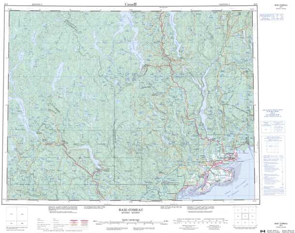 Printable Baie-Comeau Topographic Map 022F at 1:250,000 scale
