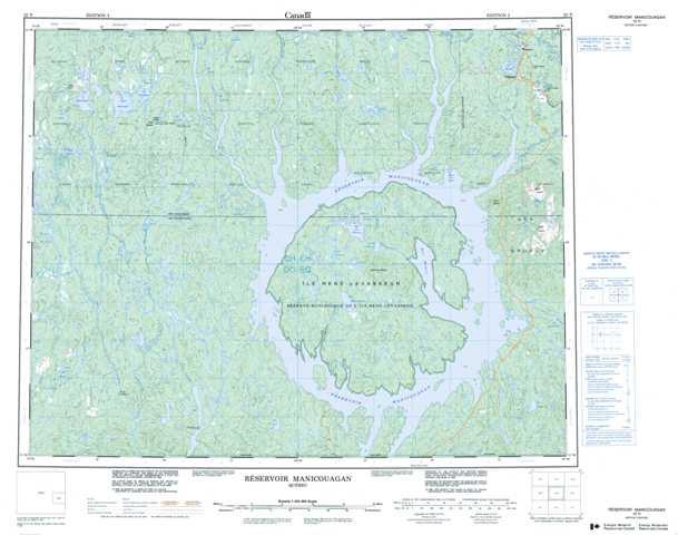 Printable Reservoir Manicouagan Topographic Map 022N at 1:250,000 scale