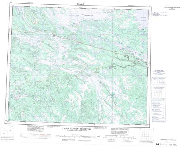 Printable Ossokmanuan Reservoir Topographic Map 023H at 1:250,000 scale