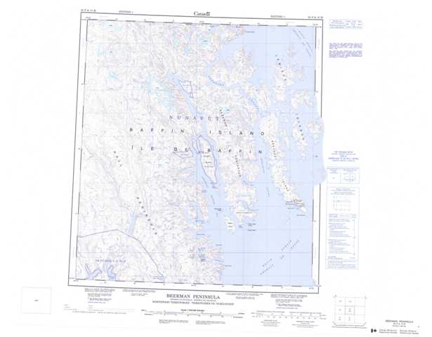 Printable Beekman Peninsula Topographic Map 025P at 1:250,000 scale
