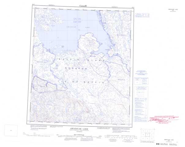 Printable Amadjuak Lake Topographic Map 026D at 1:250,000 scale