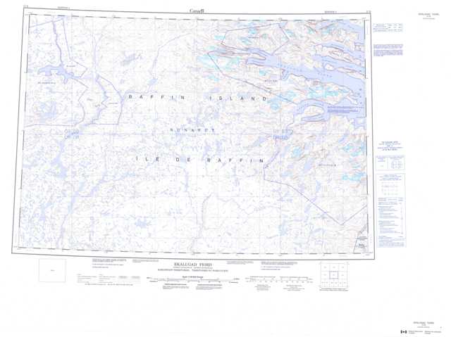 Printable Ekalugad Fiord Topographic Map 027B at 1:250,000 scale