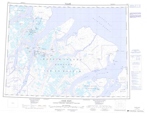 Printable Clyde Inlet Topographic Map 027F at 1:250,000 scale