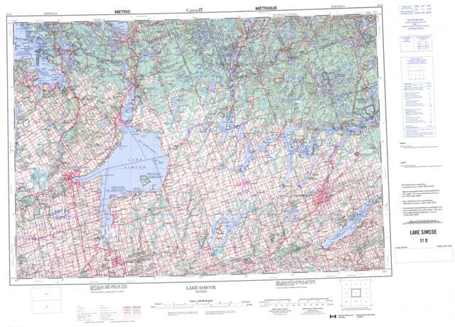 Lake Simcoe Topographic Map that you can print: NTS 031D at 1:250,000 Scale