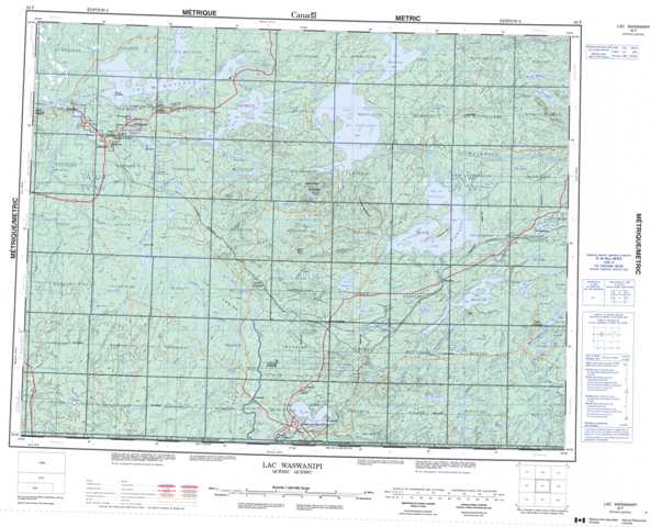 Printable Lac Waswanipi Topographic Map 032F at 1:250,000 scale