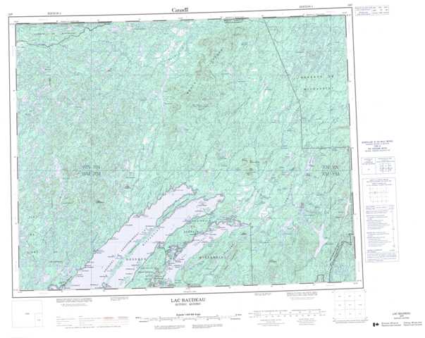 Printable Lac Baudeau Topographic Map 032P at 1:250,000 scale