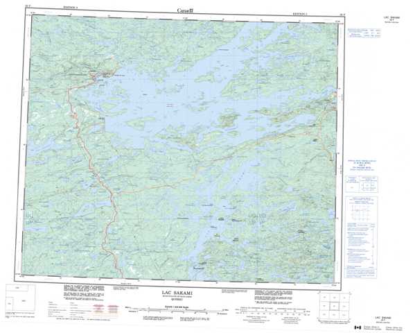 Printable Lac Sakami Topographic Map 033F at 1:250,000 scale