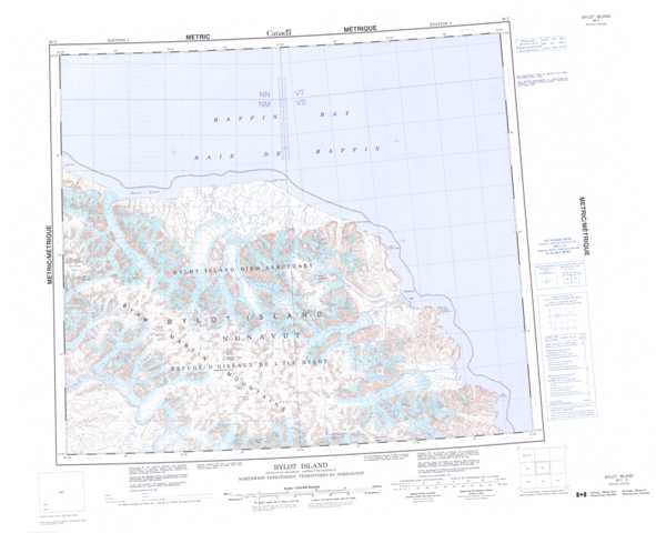 Printable Bylot Island Topographic Map 038C at 1:250,000 scale