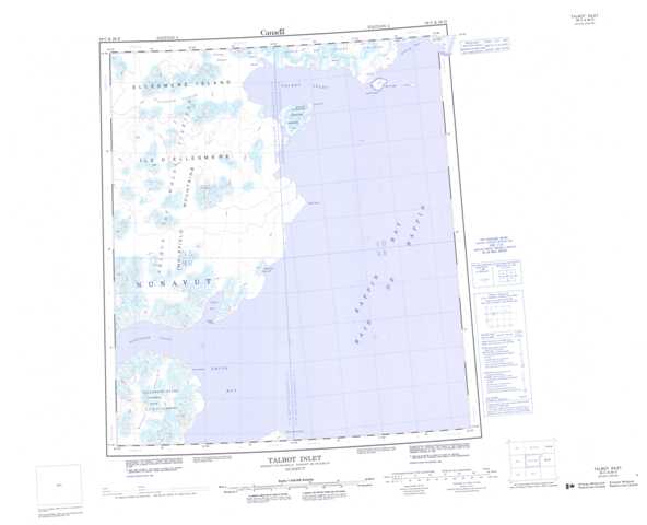 Printable Talbot Inlet Topographic Map 039C at 1:250,000 scale