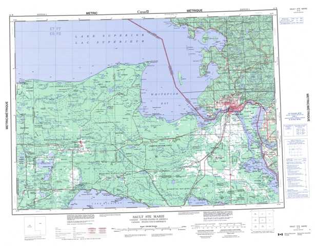 Printable Sault Ste Marie Topographic Map 041K at 1:250,000 scale