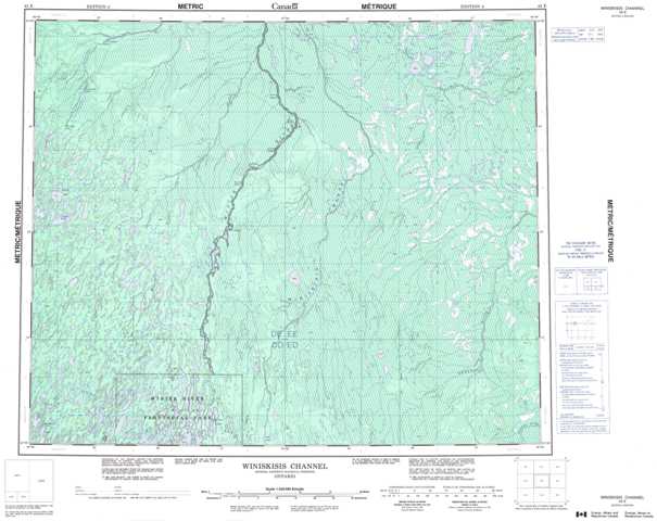 Printable Winiskisis Channel Topographic Map 043E at 1:250,000 scale