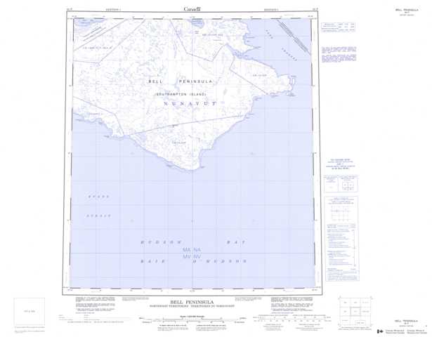 Printable Bell Peninsula Topographic Map 045P at 1:250,000 scale