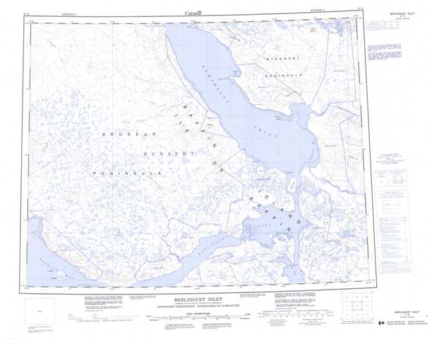 Printable Berlinguet Inlet Topographic Map 047G at 1:250,000 scale