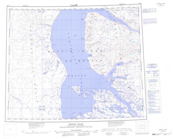Printable Moffet Inlet Topographic Map 048B at 1:250,000 scale