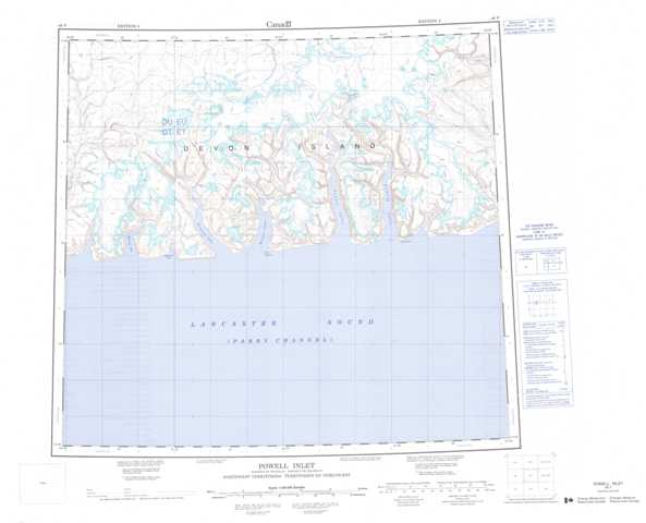 Printable Powell Inlet Topographic Map 048F at 1:250,000 scale