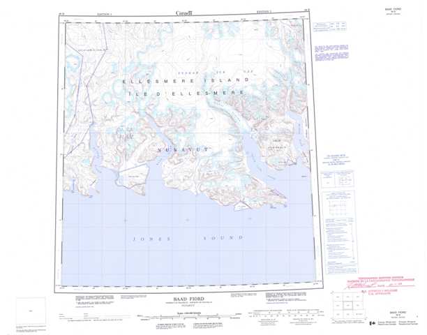 Printable Baad Fiord Topographic Map 049B at 1:250,000 scale
