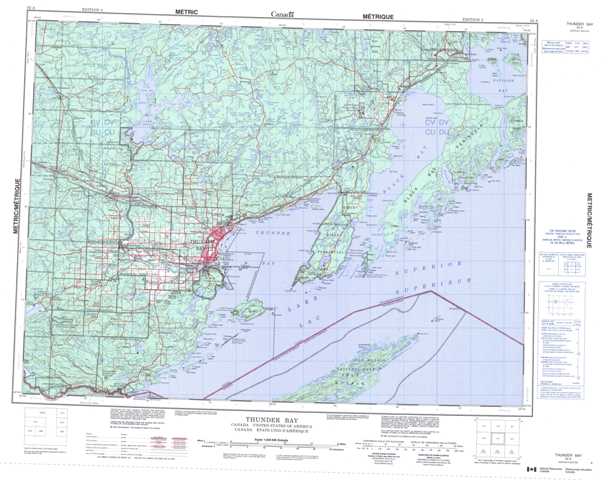 Printable Thunder Bay Topographic Map 052A at 1:250,000 scale