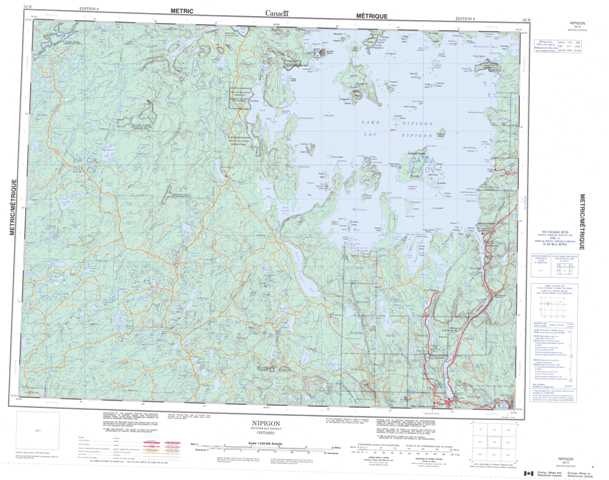 Printable Nipigon Topographic Map 052H at 1:250,000 scale