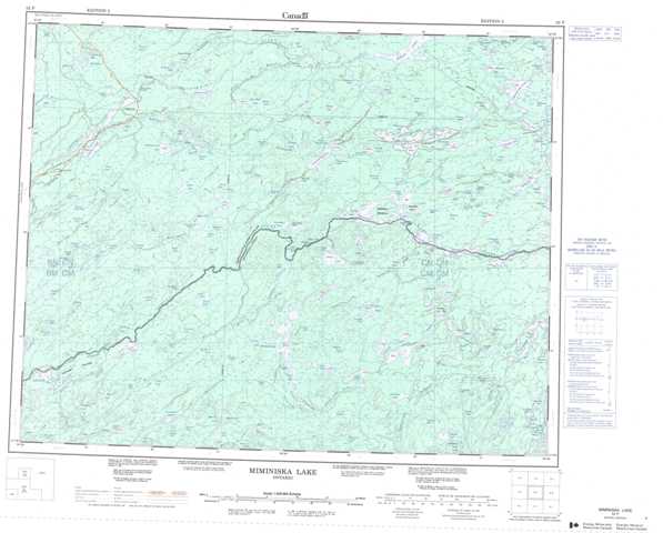Printable Miminiska Lake Topographic Map 052P at 1:250,000 scale