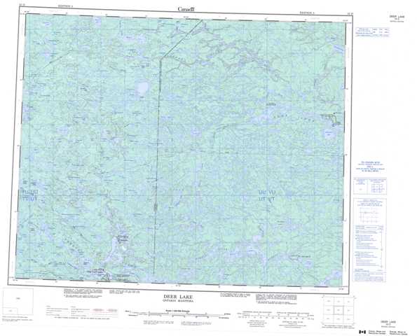 Printable Deer Lake Topographic Map 053D at 1:250,000 scale