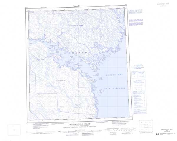 Printable Chesterfield Inlet Topographic Map 055O at 1:250,000 scale