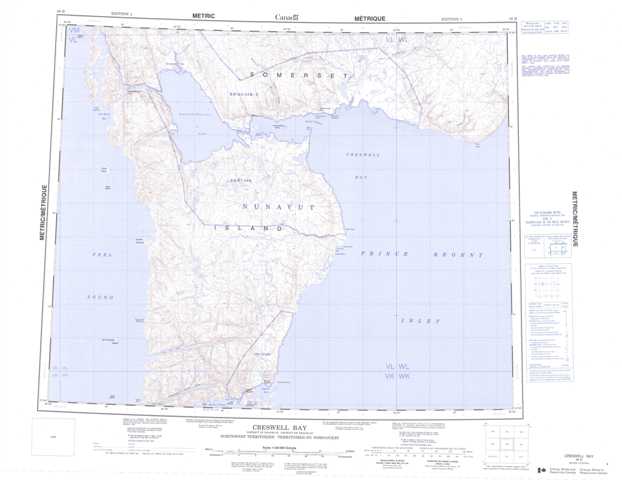 Printable Creswell Bay Topographic Map 058B at 1:250,000 scale
