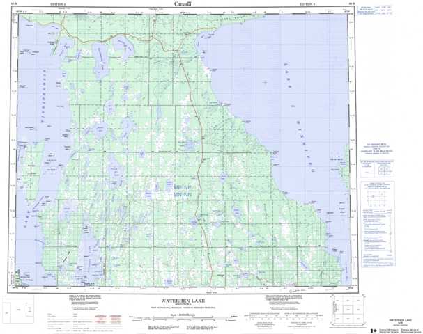 Printable Waterhen Lake Topographic Map 063B at 1:250,000 scale