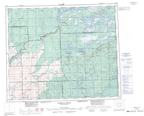Printable Pasquia Hills Topographic Map 063E at 1:250,000 scale