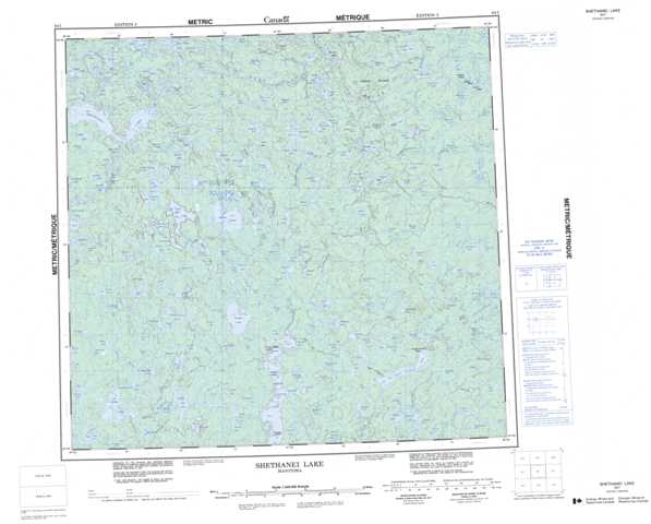 Printable Shethanei Lake Topographic Map 064I at 1:250,000 scale