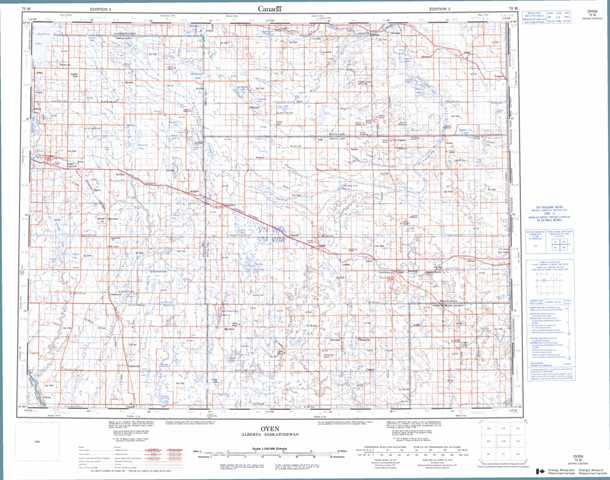 Printable Oyen Topographic Map 072M at 1:250,000 scale