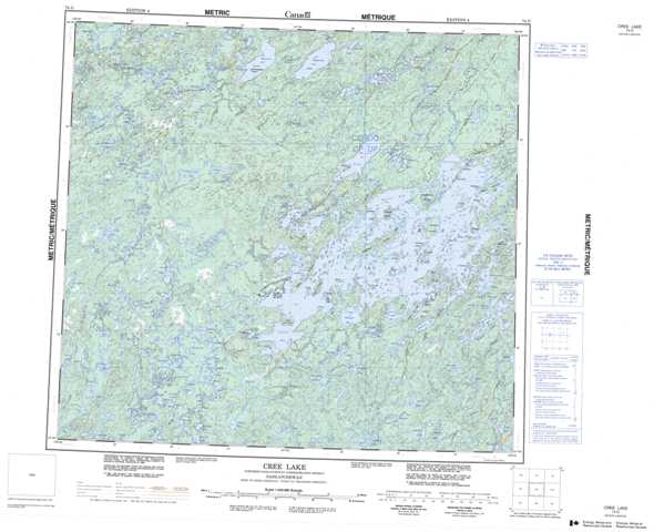 Printable Cree Lake Topographic Map 074G at 1:250,000 scale