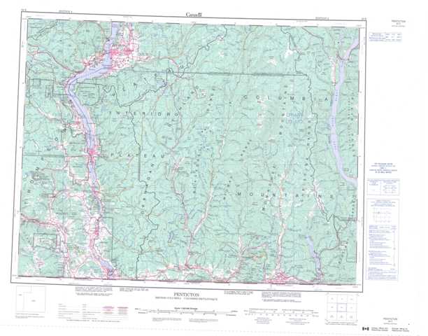 Printable Penticton Topographic Map 082E at 1:250,000 scale