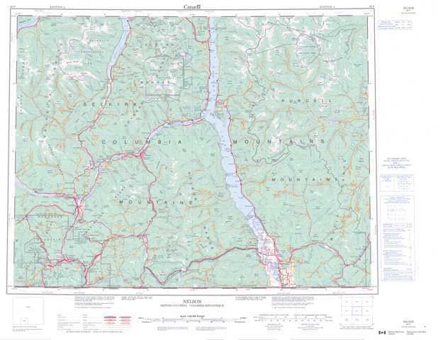 Printable Nelson Topographic Map 082F at 1:250,000 scale