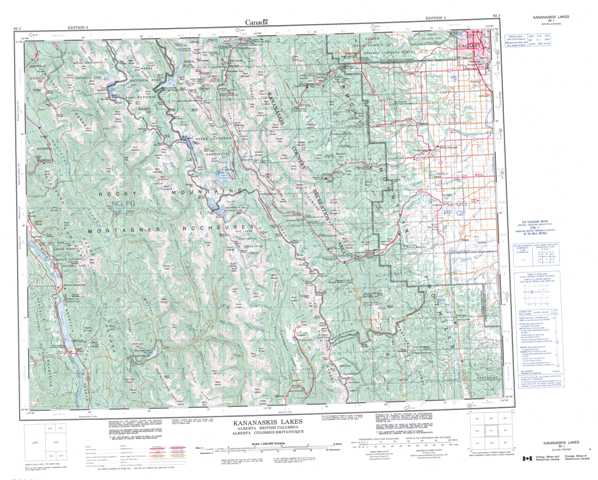 Printable Kananaskis Lakes Topographic Map 082J at 1:250,000 scale