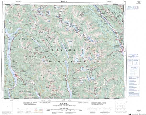 Printable Lardeau Topographic Map 082K at 1:250,000 scale