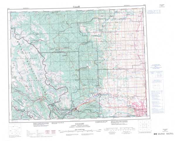 Printable Calgary Topographic Map 082O at 1:250,000 scale