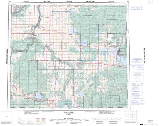 Printable Winagami Topographic Map 083N at 1:250,000 scale
