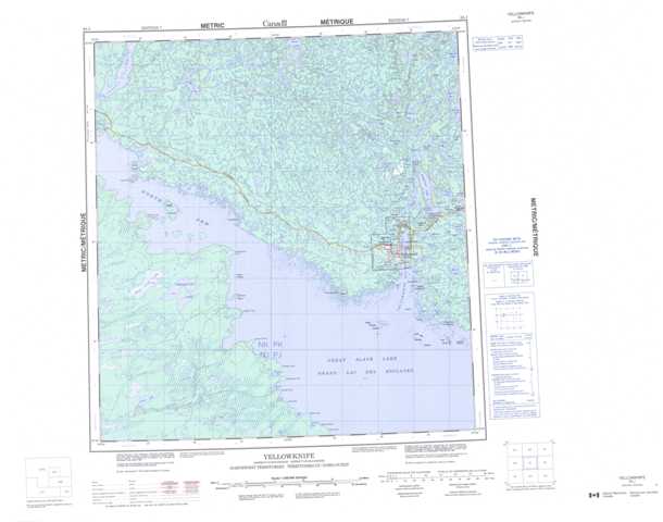 Printable Yellowknife Topographic Map 085J at 1:250,000 scale