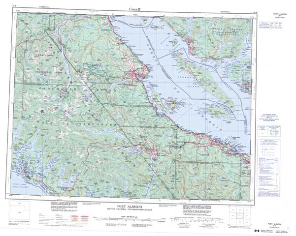 Printable Port Alberni Topographic Map 092F at 1:250,000 scale